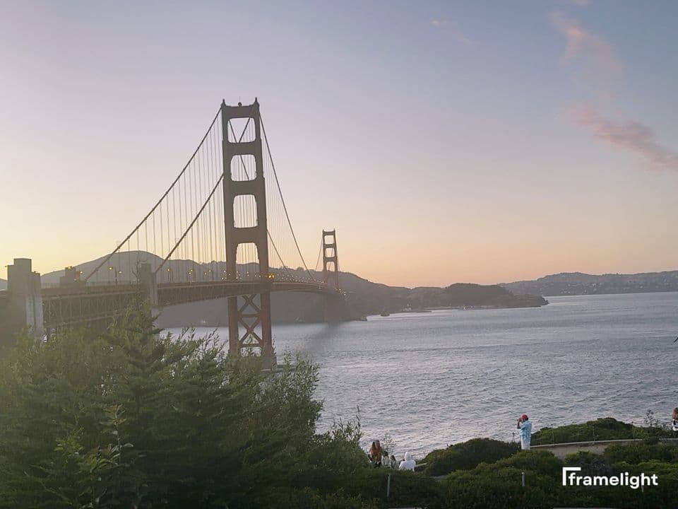 Golden Gate Bridge at sunset, shot on Framelight
