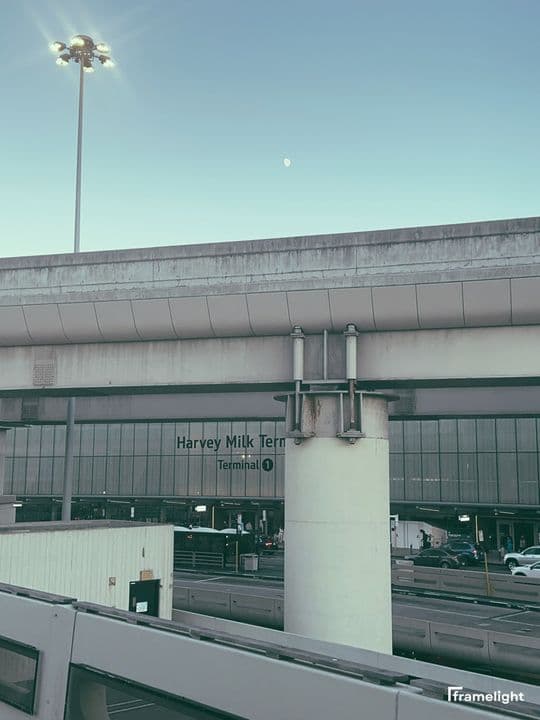Harvey Milk Terminal with the moon overhead